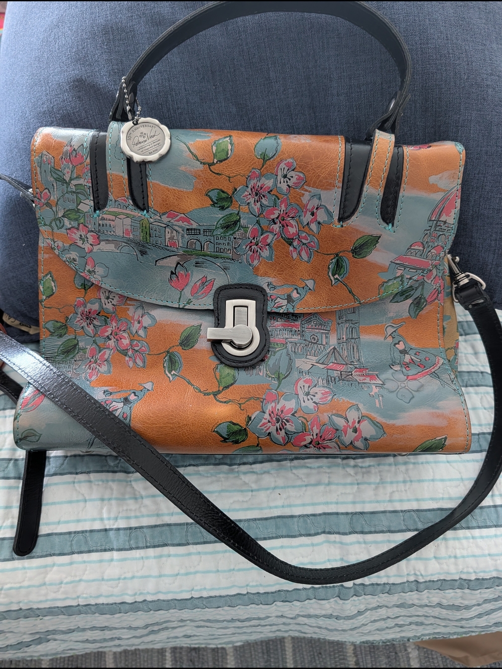 Patricia Nash Floral Firenze City Scape Leather Satchel